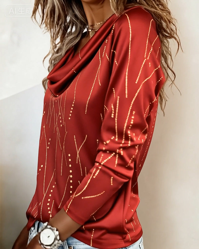 Top Scollo Drappeggiato Fantasia alla Moda