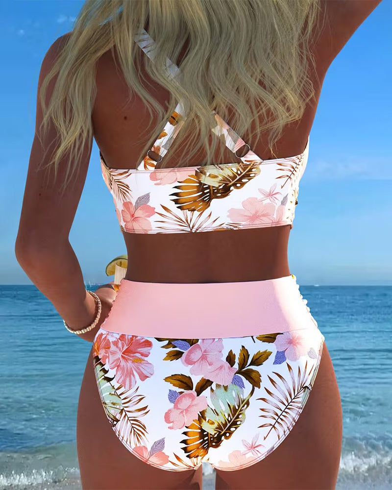 Bikini Contrasto Floreale Spacco