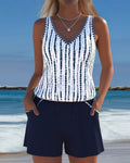 Costume da bagno casual a due pezzi con scollo a V e stampa a tasche