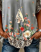 T-Shirt Leopard Patchwork Stampa Floreale