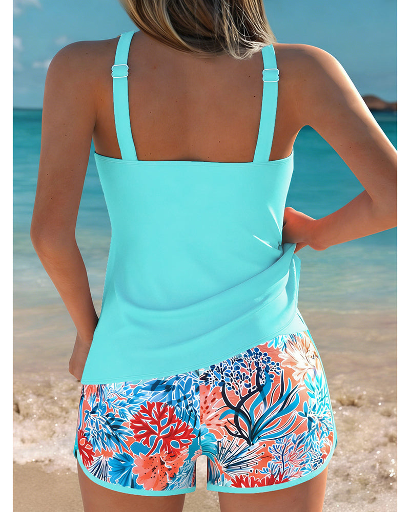 Tankini Senza Maniche Canotta Stampata Pantaloncini