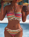 Bikini casual con frange a righe arcobaleno