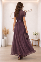 Flavia | Abito lungo con pizzo e scollo a goccia