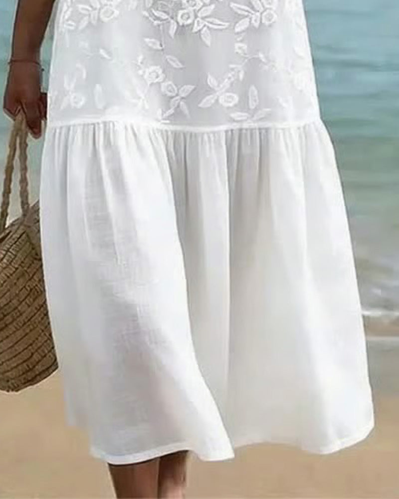 Abito con Scollo a V Ricamato Stile Vacanze