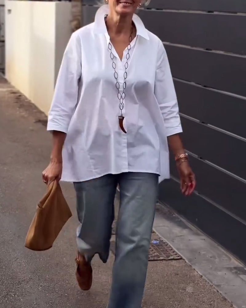 Camicia Casual Con Revers, Maniche Lunghe