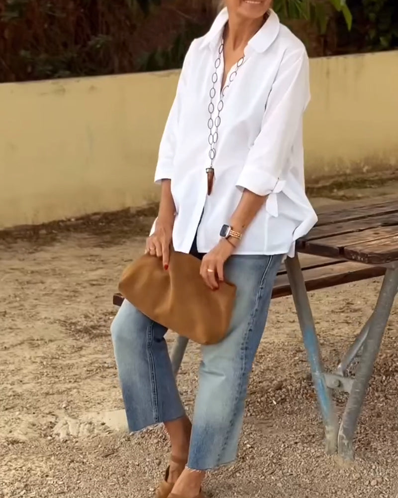 Camicia Casual Con Revers, Maniche Lunghe