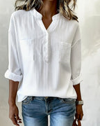 Camicia verticale a nido d'ape con colletto Henley e doppia tasca