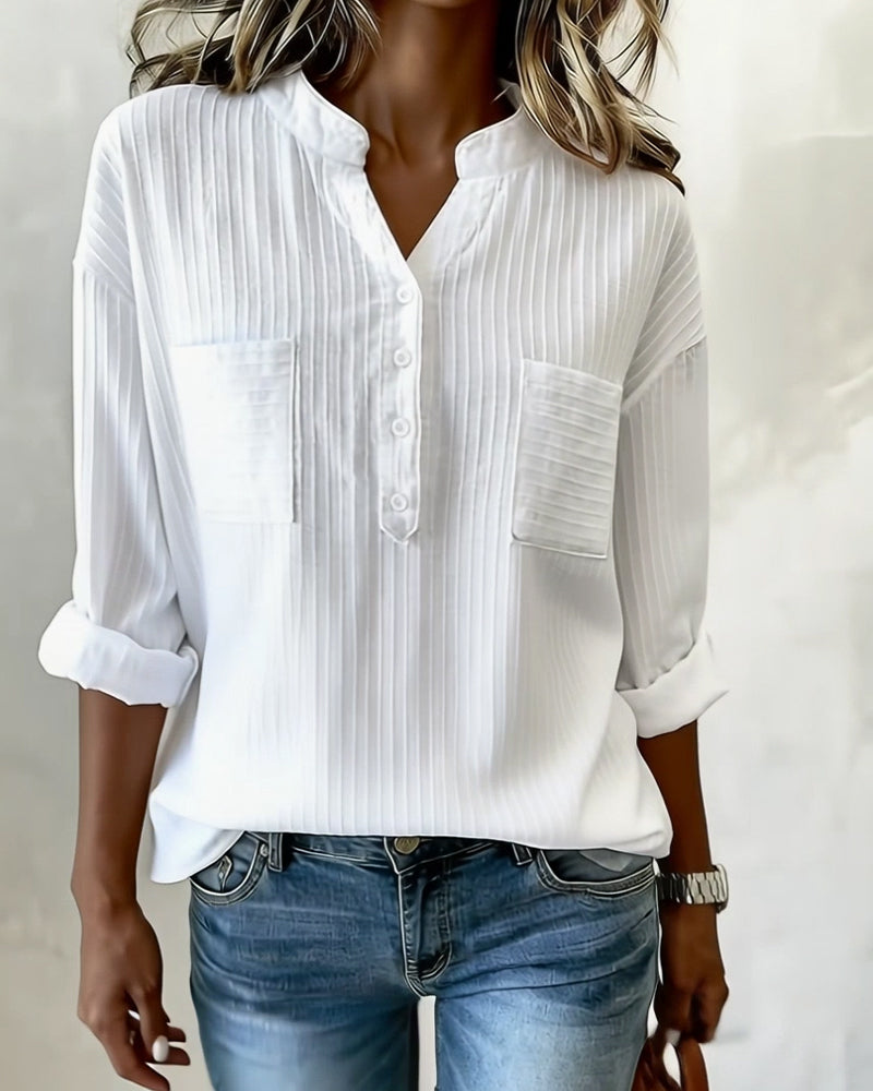 Camicia verticale a nido d'ape con colletto Henley e doppia tasca