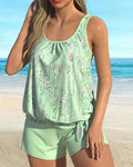 Costume da bagno stampato con collier di perle a due pezzi