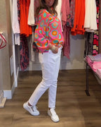 Blusa casual a maniche lunghe con stampa geometrica