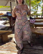 Costume da Bagno Senza Spalline con Stampa a Cuori per Vacanze