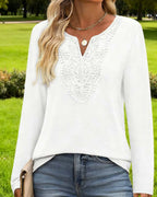 Elegante Top Scollo a V a Maniche Lunghe da Donna