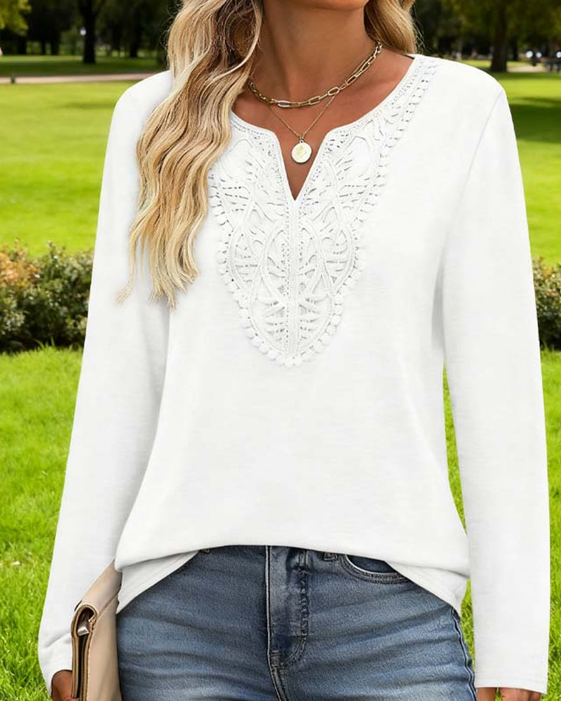 Elegante Top Scollo a V a Maniche Lunghe da Donna
