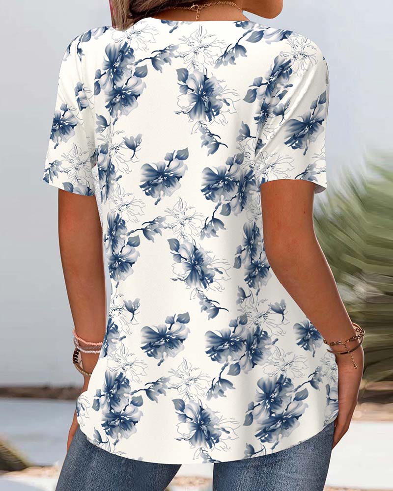 Blusa Stampa Floreale Maniche Corte