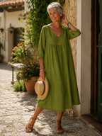 Aurélie | Abito Ampio in Lino e Cotone con Pizzo