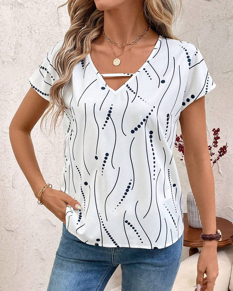 T-shirt scollo a V a maniche corte stampato