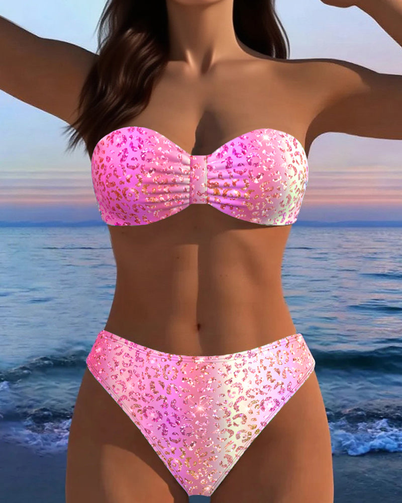 Bikini a fascia stampato leopardato