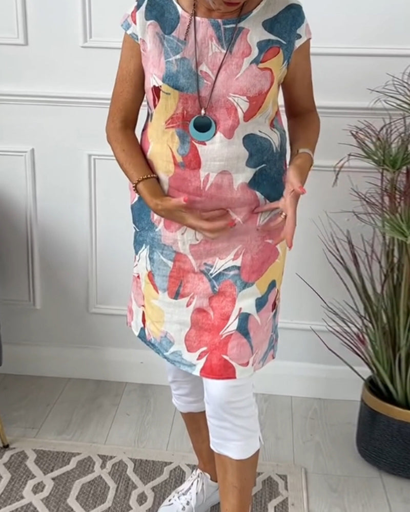 Maglia lunga casual con stampa floreale colorata