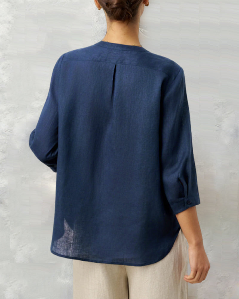 Camicia a Maniche Tre Quarti in Cotone Abbottonata