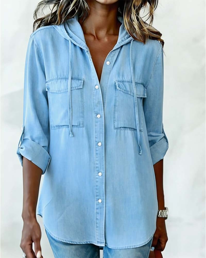 Camicia Donna Cappuccio Finto Denim
