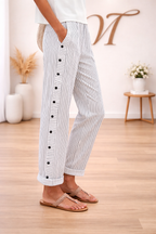Pantaloni di lino a righe con tasche – freschi, comodi ed eleganti