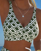 Costume da bagno a due pezzi stile reggiseno con motivo a rombi
