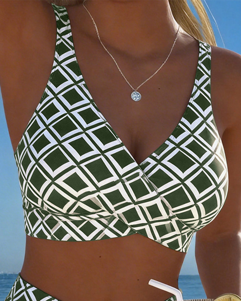 Costume da bagno a due pezzi stile reggiseno con motivo a rombi