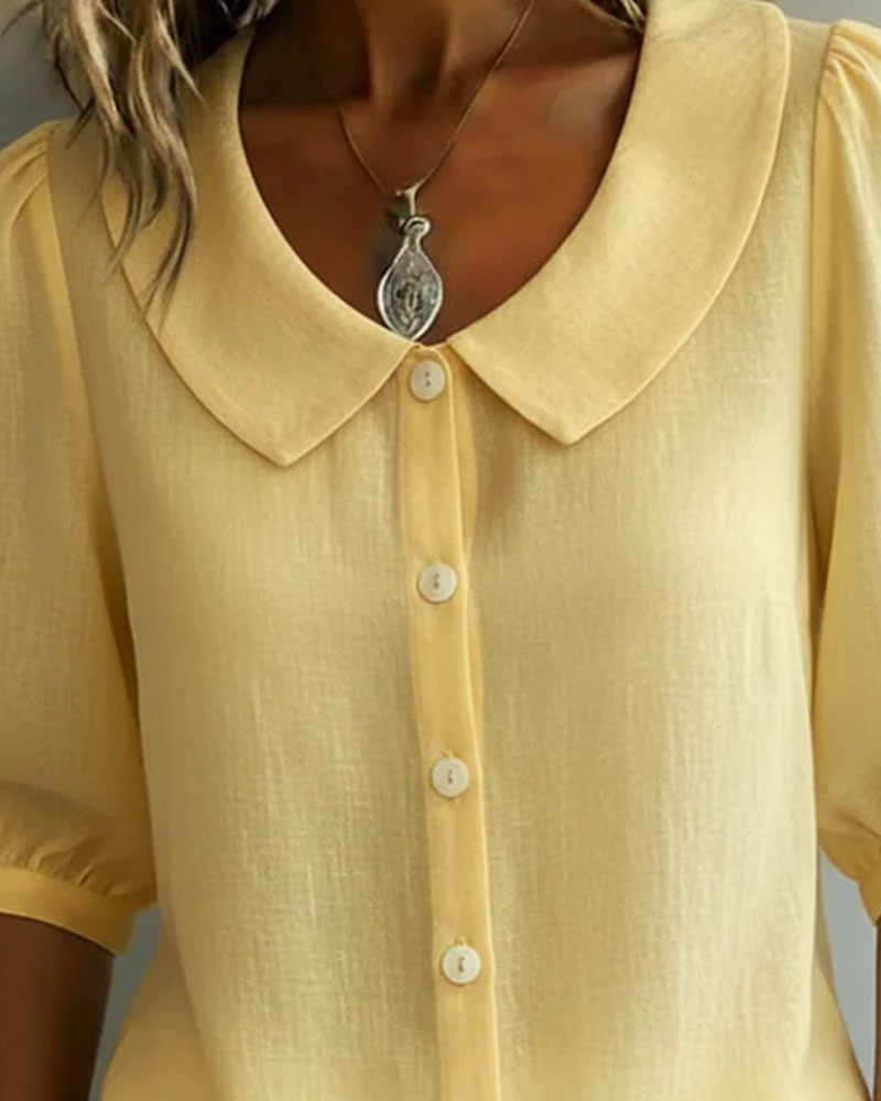 Camicia in cotone a maniche medie con colletto Peter Pan