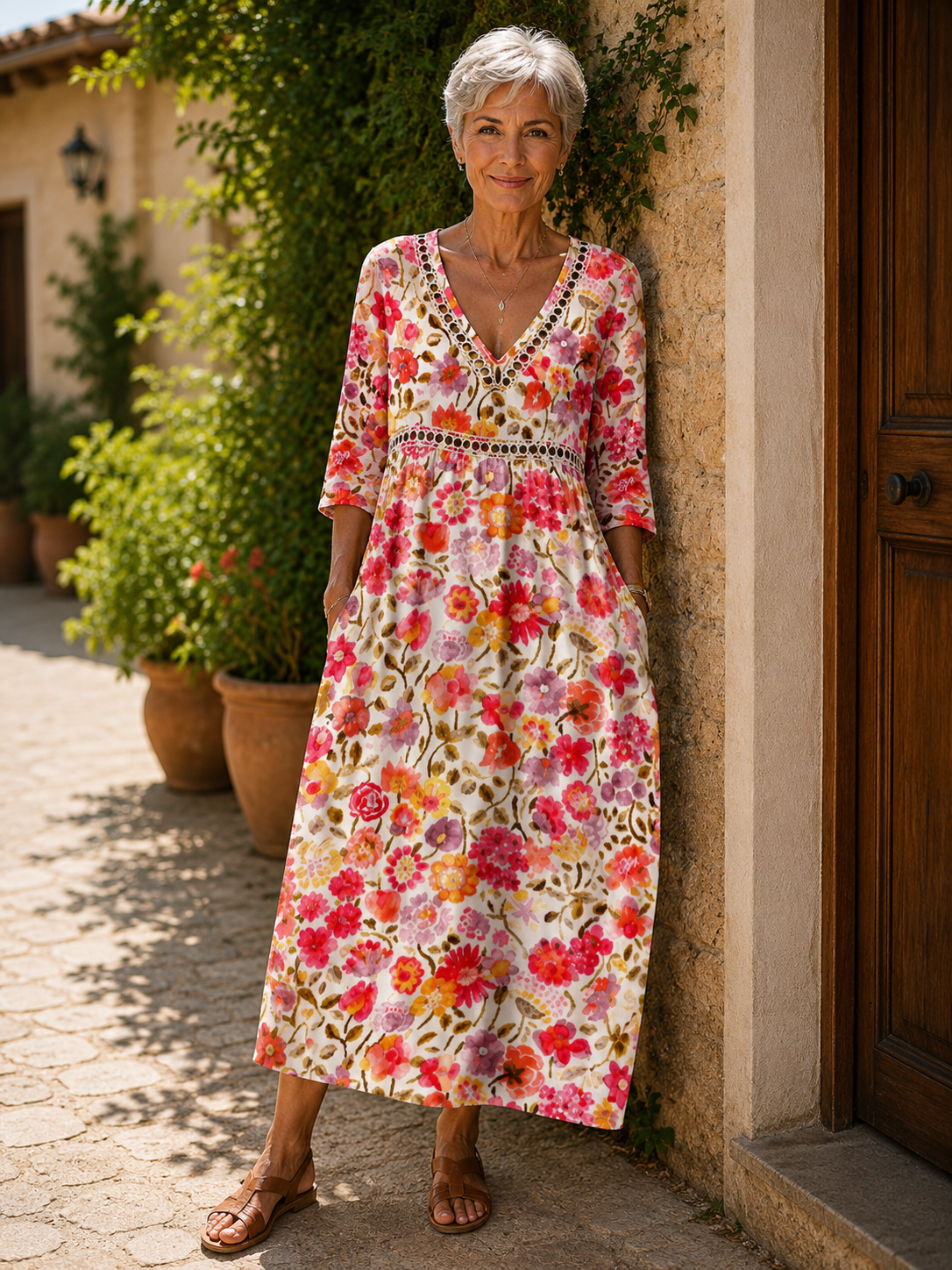 Pina | Vestito Midi Estivo Morbido con Stampa Floreale Vivace