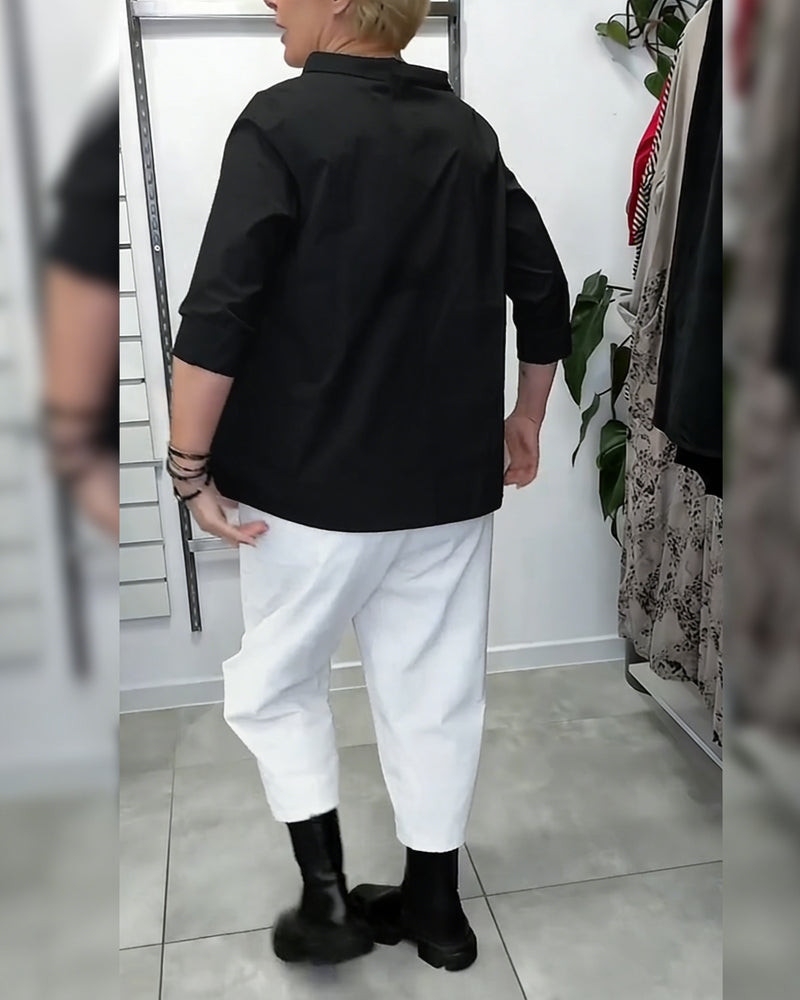 100% cotone Camicetta con colletto largo tinta unita casual