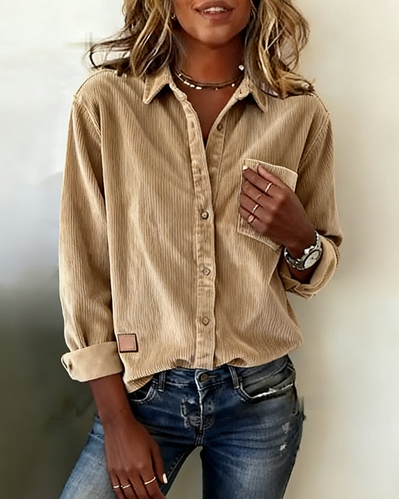 Camicia Tendenza Velluto a Coste con Risvolto