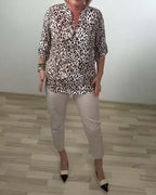 Blusa colletto Claudine fantasia leopardata