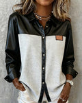 Camicia in pelle patchwork con risvolti