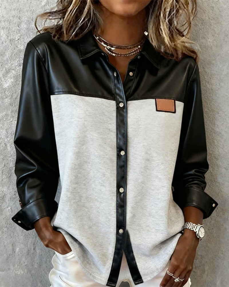 Camicia in pelle patchwork con risvolti
