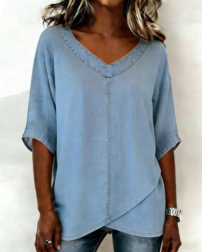 Top scollo a V casual in denim