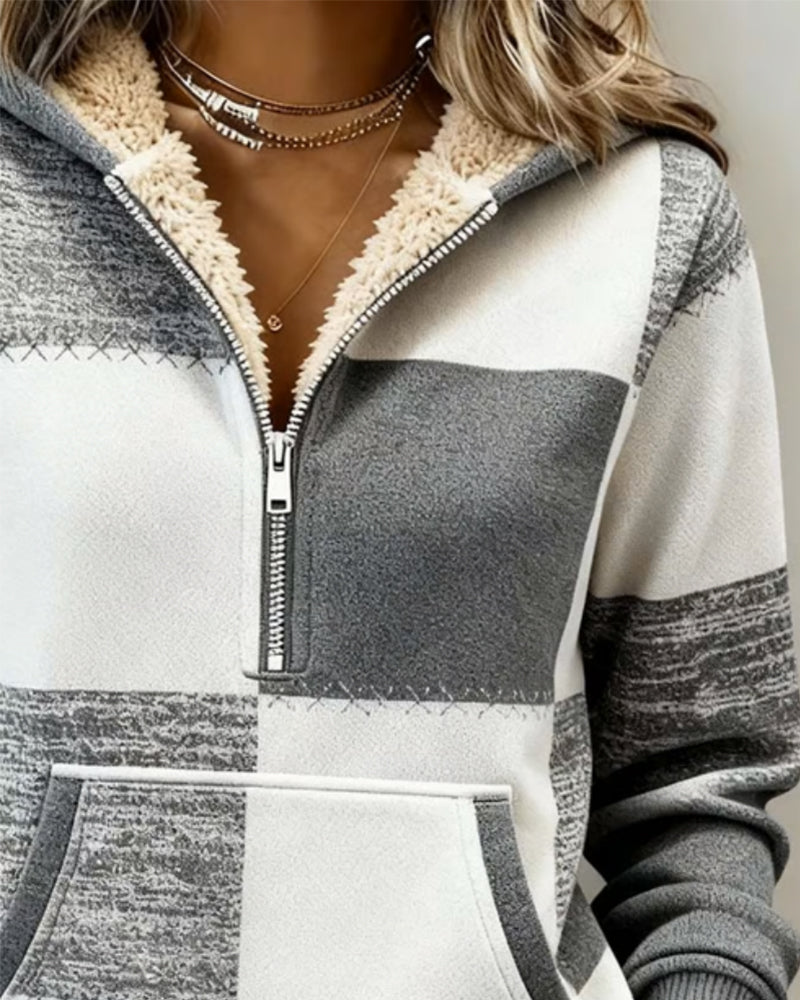 Felpa con cappuccio alla moda, con mezza zip e stampa