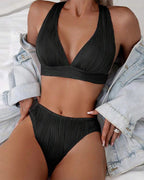 Bikini sexy a V profondo tinta unita