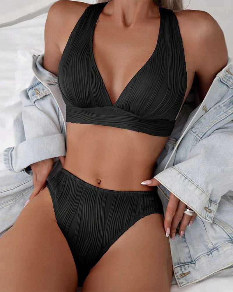 Bikini sexy a V profondo tinta unita