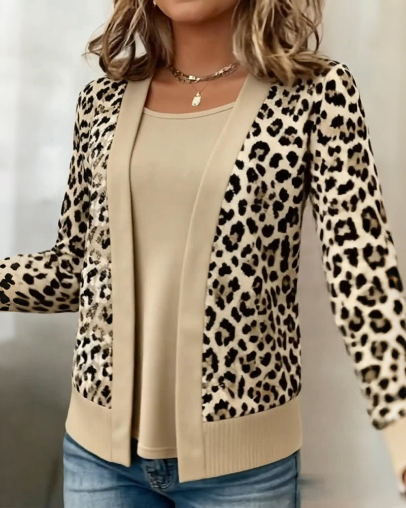 Top finto due pezzi stampato leopardato