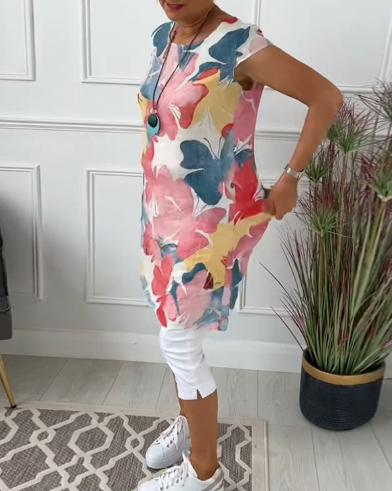 Maglia lunga casual con stampa floreale colorata