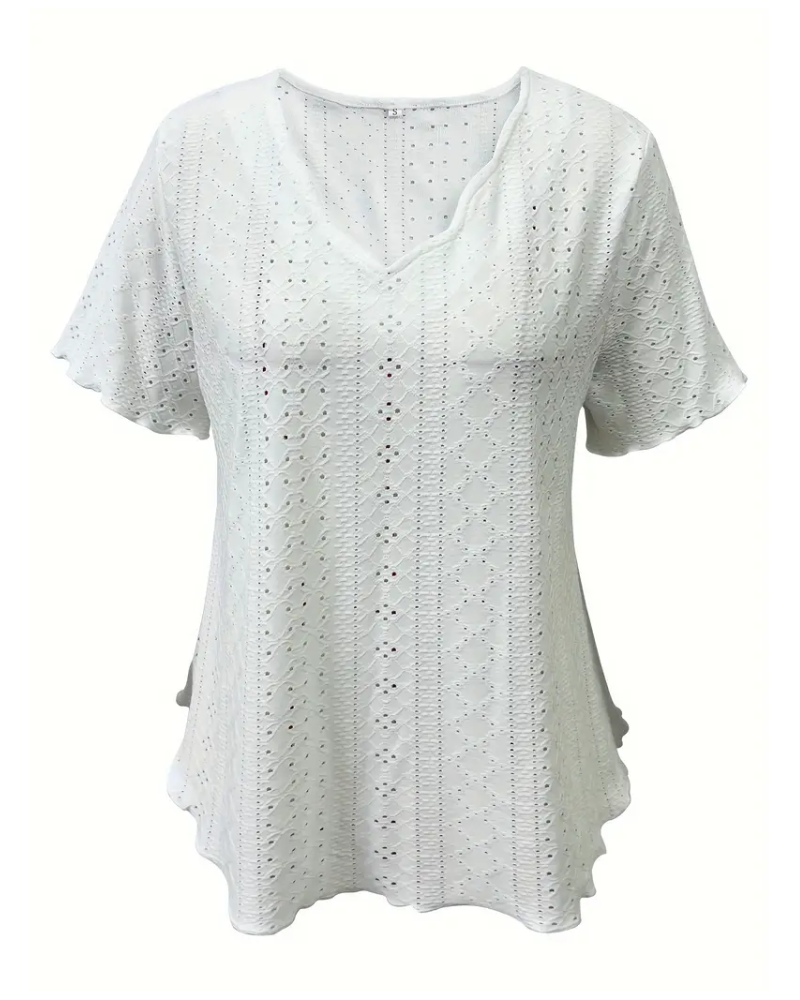T-shirt con scollo a V intagliato stile francese