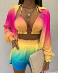 Completo bikini tre pezzi con camicia a maniche a sbuffo