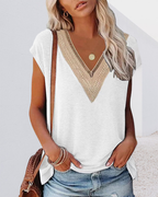 T-shirt scollo a V con pizzo