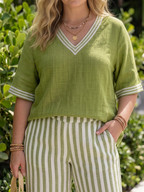Wren | Completo Tuta Scollo a V a Contrasto e Pantaloni a Righe