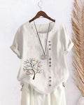 T-shirt girocollo stampato con foglie