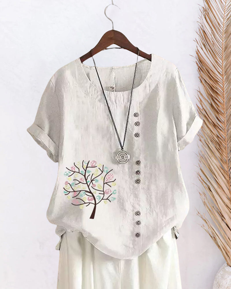 T-shirt girocollo stampato con foglie