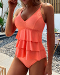 Tankini con spacco e volant a tinta unita