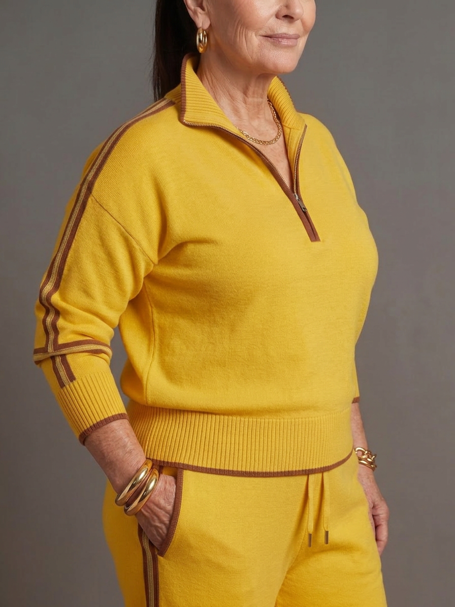 Rain | Set Manica Lunga con Collo Zip e Pantaloni a Righe