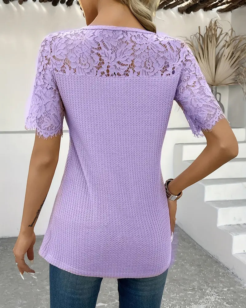 T-shirt in pizzo con pannello lavorato a maglia