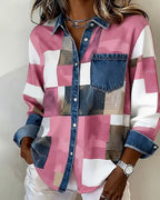 Camicia Color Block con risvolto alla moda